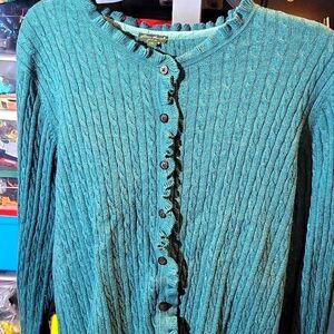 Eddie Bauer Green Long Sleeved Cable Knit Cardigan Sz XL